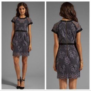 Nanette Lepore Gray Lace Short Sleeve Sheath Dress